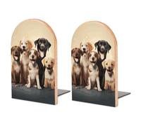 Dogs Happy Party Wooden Bookend for Shelves Non-Skid Book Holder Office Books Stopper with Metal Base Heavy Duty Book End to Hold Books Firmly on Bookshelf