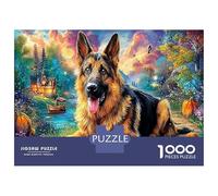Dogs in Fantasy Landscape 1000Piece JigsawPuzzleGerman Shepherd Forest ForAdults Colourful LargePiecePuzzles Age12+byth ThemeFlowersandBirds Fun, Challenging 38x26cm/1000pcs