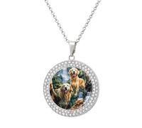 Dogs in Forests Multicolored Diamond Necklaces Jewelry Brilliant Circle Pendant Necklace Gift for Women