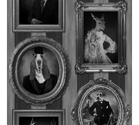 Muriva J59309 Black and White Dogs in Frames Wallpaper 10.05m long x 0.53m wide