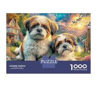 Dogs in Garden 1000 Piece Jigsaw Puzzles Puppies in Psychedelic Art Family Game Challenge High Difficulty Educational Game Couple Art for Adults & Kids Age 12 Years Up 52x38cm/1000pcs