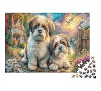 Dogs in Garden Puzzle Two Puppies in Vivid Art Jigsaw Puzzle Difficult Challenging for Wall Decoration And Gifts 70x50cm/1000pcs