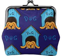 Dogs in The Dog House Seamless Women's Leather Coin Purse, Small Change Pouch with Kiss-Lock Clasp Closure Buckle Wallet for Girl Gift