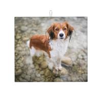 Dogs in The Water River Brown White Dogs Paniel, Dish Drying Mat, 18x16 Inch Absorbent Microfiber Quick Dry Machine Washable for Dishes Pots Pans Glassware Coffee Bar Under Rack