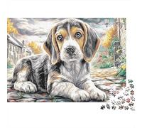 Dogs in Village 1000 Piece Puzzle for Adults Beagle Puppy Street Town Autumn Challenging Hard Difficult Premium Thick Sturdy Vibrant Stress Relief Family Decor 52x38cm/1000pcs