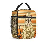 Dogs Insulated Lunch Bag, Halloween Fanciful Pumpkin Stripes Halloween Orange Waterproof Reusable Portable Lunch Bag for and Work Office Commuting 1pcs