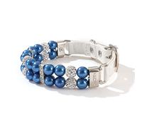 Dogs Kingdom Dog Cat Pearls Necklace Collar with Rhinestones Charm Cute Puppy Jewelry Collar with Soft Leather Adjustable,Dark Blue,S:8-10" Neck