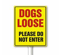 Dogs Loose Please Do Not Enter Yard Metal Decor, Beware of Dog Sign, Funny Garden Signs With Stake for Lawn Front Door Street Road, 18x22 CM Sturdy Rust Free Fade Resistant