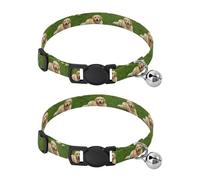 Dogs Lying Green Grass Collar for Kitten, 2 Pack Cat Collars with Bell