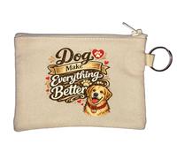 Dogs Make Life More Joyful Key Chain Coin Purse Beige