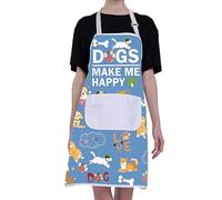 Dogs Make Me Happy Blue Dog Grooming Apron - Waterproof, Cute, Cooking & Training Apron - Groomer & Dog Lover Gift