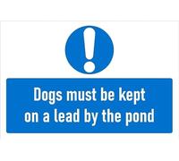 Dogs must be kept on a lead by the pond, safety sign - Self adhesive sticker (200mm x 150mm)