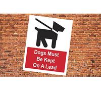 Dogs Must Be Kept On A Lead Warning Sign Self Adhesive Gloss Sticker 160mm x 125mm