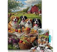 Dogs on A Picnic Jigsaw Puzzles for Adults Teenagers Jigsaws Puzzle,Staycation Kill Time with Fully Interlocking Randomly Shaped Pieces (38x26cm)
