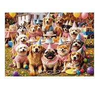 Dogs Party Jigsaw Puzzles for Adults 1000 Pieces Funny Animal Puzzle Challenging Puzzles, Letter on Back No Dust, Matte Finish Unique Puppy Party Puzzles 1000 Home Decor Night Game