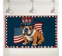 Dogs Patriotic Wall Backdrop, Vintage America Flag Design, Navy Blue Red White Party Decorations, Independence Day Photo Background for Celebrations 71x43 Inch