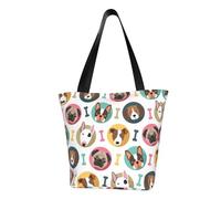 Dogs Pattern Fashion Canvas Tote Bag With All Over Print Design,Large Reusable Shopper Tote With Double Handles,Beach Tote, Weekend Bag
