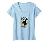 Dogs People People: Canine Lover's Retro Graphic V-Neck T-Shirt, Women, Baby Blue, S