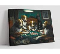 Dogs Playing Cards Poker Game Pub Coolidge Canvas Wall Art Picture Print - 18 inch wide x 12 inch high (Frame Depth 30mm)
