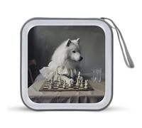 Dogs Playing Chess-American Eskimoess Dog CD Case Portable DVD Storage Small CD Holder Organizer for Home Travel