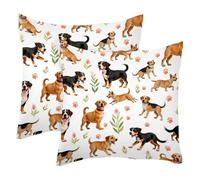 Dogs Playing on Garden 2PCS Throw Cushion Covers Soft Velvet Pillow Case Modern Decorative Double-Sided Designs Pillowcase, 50x50cm (Inserts Not Include)