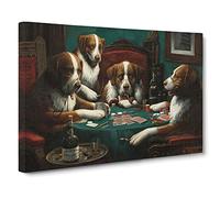 Dogs Playing Poker By Cassius Marcellus Coolidge Canvas Print | Gallery Wrapped 30mm Frame Wall Art | 20x14 inches | Ready to Hang | Classic Animal Picture | Living Room Bedroom Lounge Office