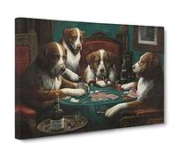 Dogs Playing Poker By Cassius Marcellus Coolidge Canvas Print | Gallery Wrapped 30mm Frame Wall Art | 30x20 inches | Ready to Hang | Classic Animal Picture | Living Room Bedroom Lounge Office