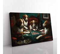 Dogs Playing Poker By Cassius Marcellus Coolidge Classic Painting Canvas Wall Art Print Ready to Hang, Framed Picture for Living Room Bedroom Home Office Décor, 60x40 cm (24x16 Inch)
