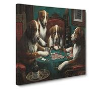 Dogs Playing Poker by Cassius Marcellus Coolidge Classic Painting Canvas Wall Art Print Ready to Hang, Framed Picture for Living Room Bedroom Home Office Décor, 14x14 Inch (35x35 cm)