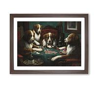 Dogs Playing Poker By Cassius Marcellus Coolidge Classic Painting Framed Print | A2 Walnut Framed Wall Art | Ready to Hang | Classic Animal Picture | Living Room Bedroom Lounge Office