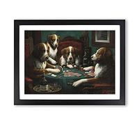 Dogs Playing Poker By Cassius Marcellus Coolidge Classic Painting Framed Print | A4 Black Framed Wall Art | Ready to Hang | Classic Animal Picture | Living Room Bedroom Lounge Office