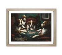 Dogs Playing Poker By Cassius Marcellus Coolidge Classic Painting Framed Wall Art Print, Ready to Hang Picture for Living Room Bedroom Home Office Décor, Oak A2 (64 x 46 cm)