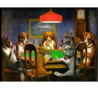 DOGS PLAYING POKER CARDS canvas print 16"x20"framed ready to hang