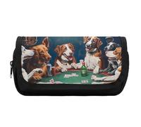 Dogs Playing Poker Cute Double Pencil Case Large Capacity Portable Pen Pouch with Zippered