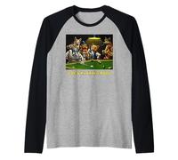 Dogs Playing Pool Art Work Puppies Snooker Pocket Billiards Raglan Baseball Tee