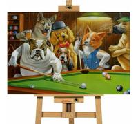 Dogs Playing Pool Hustler Canvas Wall Art Picture Print Ready To Hang Stretched Over A Frame - 36 x 24 inch / 91 x 61 cm