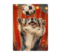 Dogs Playing Soccer Tin Sign,Animal Metal Signs Art Wall Decor Poster,For Living Room,Cafe,Bar,Pub,Club,Fun Artistic Plaque,Decorative Gifts For Pet Lovers,Easy To Hang Retro Metal Tin Sign 8X12 Inches