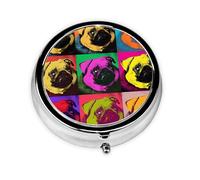 Dogs Pop Art Pug This Small, Round, Three-Compartment Travel Pill Box is Perfect for Storing Daily medications, Vitamins, and on-The-go.
