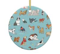 Dogs Print Christmas Ornaments, Ceramic Hanging Ornament, Round Shape Decorations