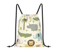 Dogs Print Drawstring Backpack Sports Gym Bag For Women Men Children Drawstring Backpack-Safari Animals-One Size