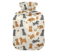 Dogs Puppies Beige Hot Water Bottle with Cover for Pain Relief Heating Bottle for Arthritis, 2L