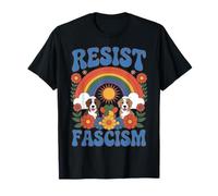 Dogs Resist Fascism Retro Groovy Rainbow No Kings Hippie T-Shirt