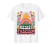 Dogs Resist Fascism Retro Groovy Rainbow No Kings Hippie T-Shirt