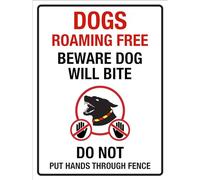 Dogs Roaming Free Beware Dog Will Bite Do Not Put Hands Through Fence Warning Sign Wall Art Decor House Plaque Ornament For Outdoor Indoor 20X30cm