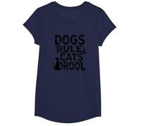 Dogs Rule Cats Drool Pet Lover Humor Graphic T-Shirt, Girls, Navy, XS