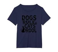 Dogs Rule Cats Drool Pet Lover Humor Graphic T-Shirt, Women's Plus, Navy, 5X