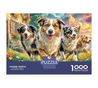 Dogs Running 1000 Pc Thick Cardboard Classic Three Australian Shepherds in Garden Puzzle Teens Hard Challenge Family Game Night Relaxation Desk 52x38cm/1000pcs