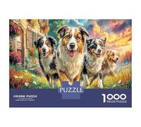Dogs Running 1000Pieces JigsawPuzzleThree Australian Shepherds KidsforAdult Colourful LargePiecePuzzles Age12+byth ThemeFlowersandBirds Brainteasing Adults Jigsaw Puzzle 70x50cm/1000pcs