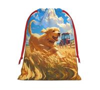 Dogs Running In The Fields Drawstring Gift Bag – Premium Polyester Holiday & Party Favor Bag With Full-Print Design, Perfect For Christmas, Halloween, And Promotions