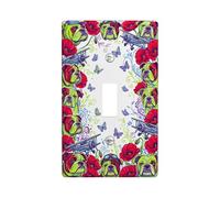 Dogs Single Light Switch Cover Plate, Fanciful Colorful Poppy Butterfly Spring Green Plastic Standard Size Switch Plate Decorative for Living Room Bedroom Home Office Decor (Single)